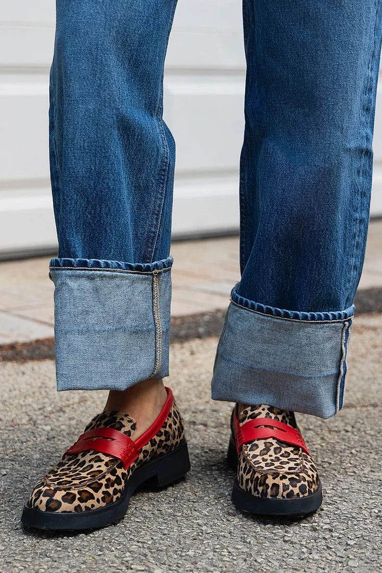 LEOPARD PRINT LOAFERS WITH RED DETAIL