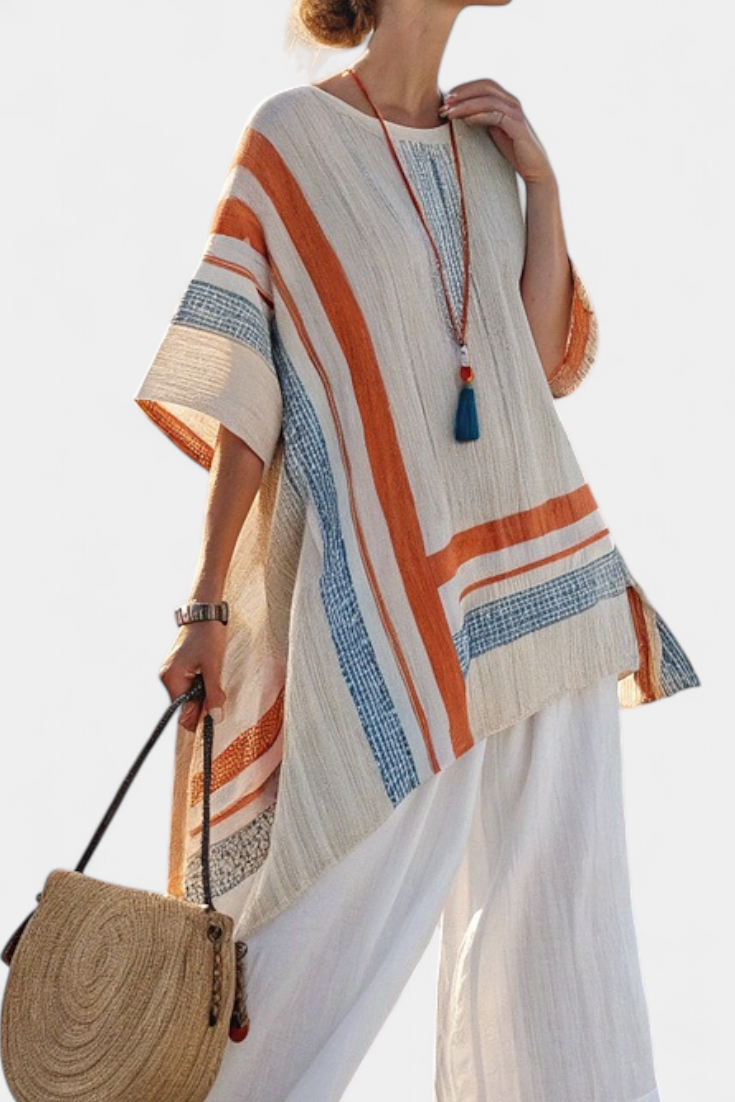 Caevan | Sophisticated Asymmetrical Blouse & Wide-Leg Linen Trousers